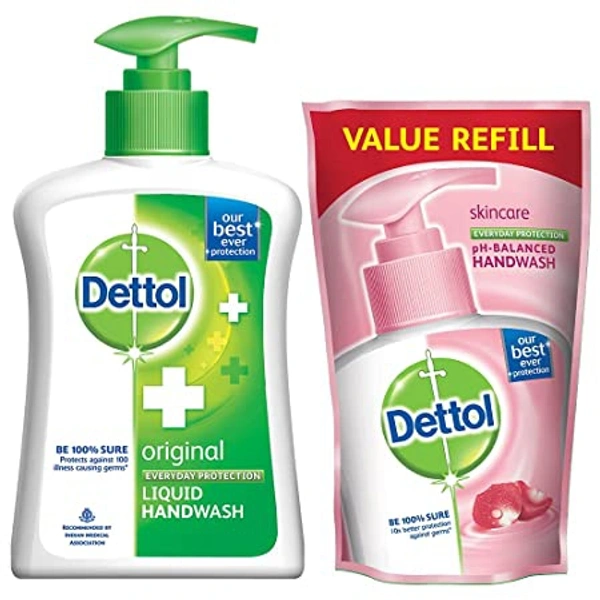 Dettol Original Liquid Handwash 200ml + 175ml Skin Care Hand Wash Refill Free