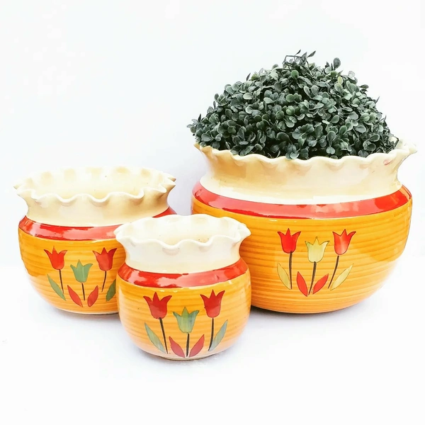 Ceramic Designer Outdoor Pots (SCI - 462) - H- 10,6,5 W-10,6,5 Inches, SCI - 462