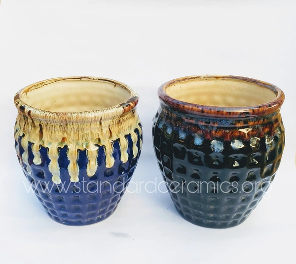 Ceramic Planter Pots | Check Pots | Studio Pottery Khurja | SCI - 418 - H - 8 Inch, W - 8 Inch, SCI - 418
