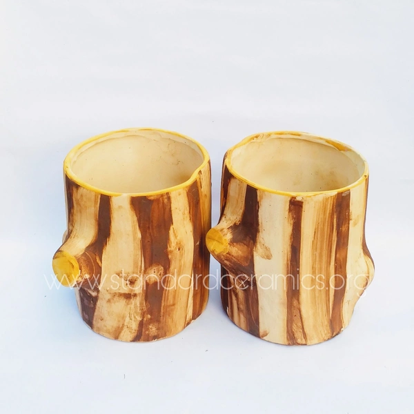 Ceramic Pots Khurja | Wooden Block Pots  |SCI - 419 - H - 7 INCH, W- 7 INCH, SCI - 419