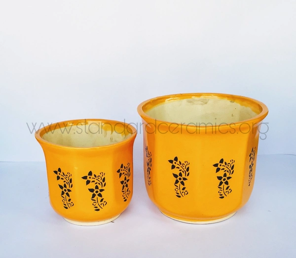 Ceramic Plant Pots set of 2 | SCI - 428 - SMALL SIZE - H - 5 INCHES , W - 6 INCHES    , BIG SIZE - H - 8 INCHES, W - 10 INCHES, SCI - 428