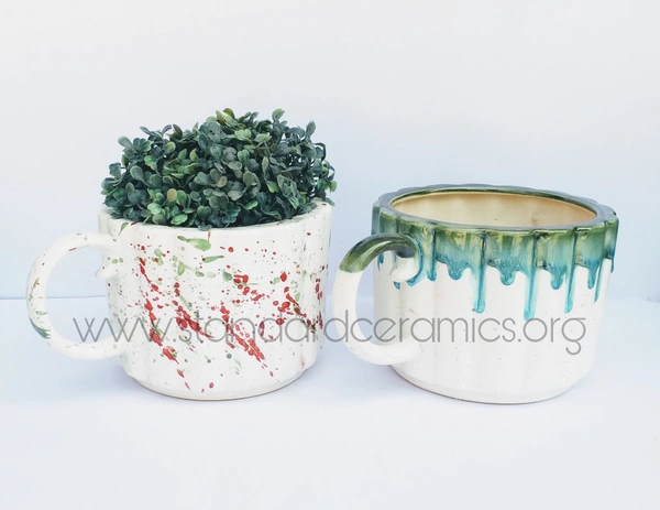 Ceramic Cup Planter Pot SCI 435 - L - 7 INCHES,  W - 5 INCHES,  H - 5 INCHES, SCI 435