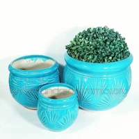 Ceramic Matka Planters (Set Of 3pcs) SCI - 470 - H- 10,7,5 W- 10,7, 5 Inches, Blue, SCI - 470