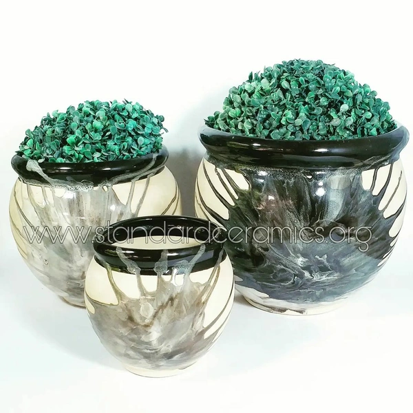 Ceramic Matka Pot (Pheka) | SCI - 468 - H- 10,7,5 W- 10,7,5 Inches, Black & Offwhite, SCI - 468