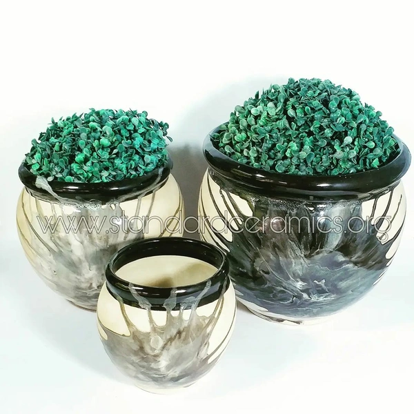Ceramic Matka Pot (Pheka) | SCI - 468 - H- 10,7,5 W- 10,7,5 Inches, Black & Offwhite, SCI - 468