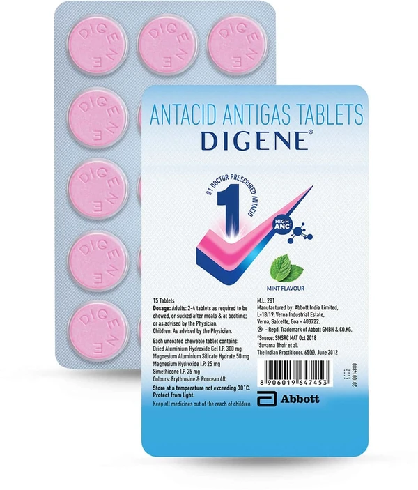 Digene Acidity & Gas Relief Tablet - Mint, 1 Strip