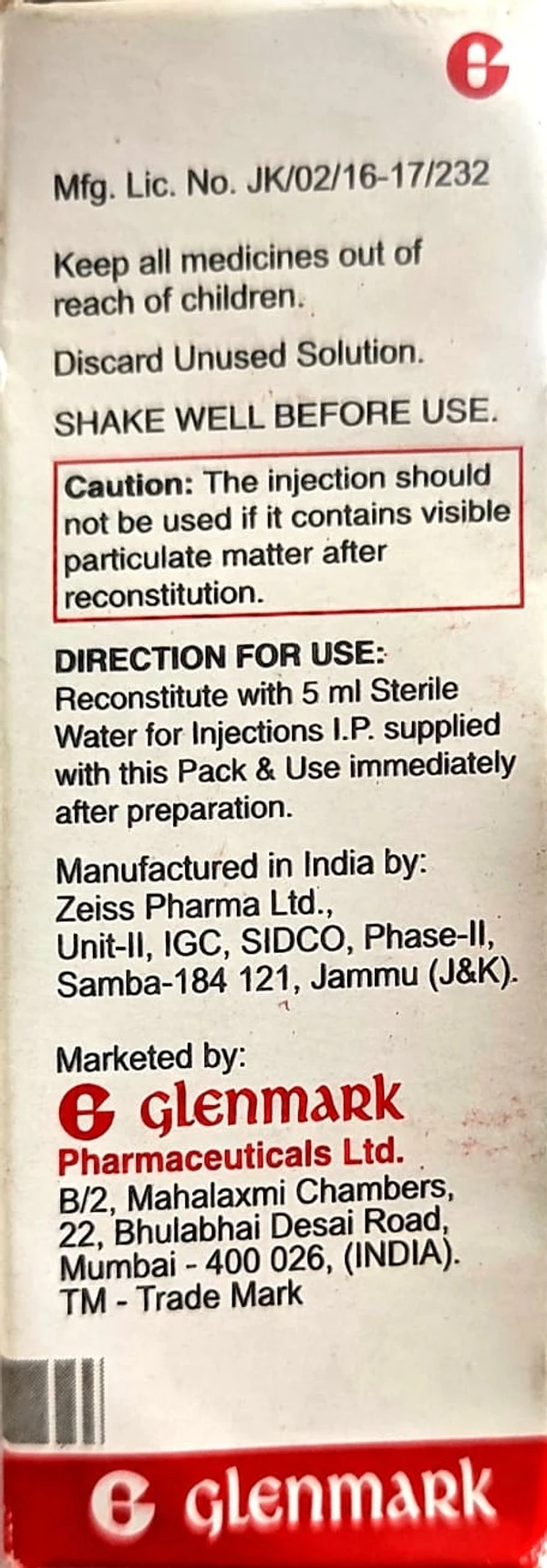 Milibact 375mg Injection  - 1 Vial