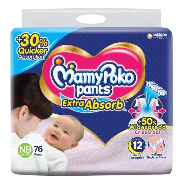 Mamy Poko Extra Absorb For New Born baby Diaper pants - NB, 76 Diapers