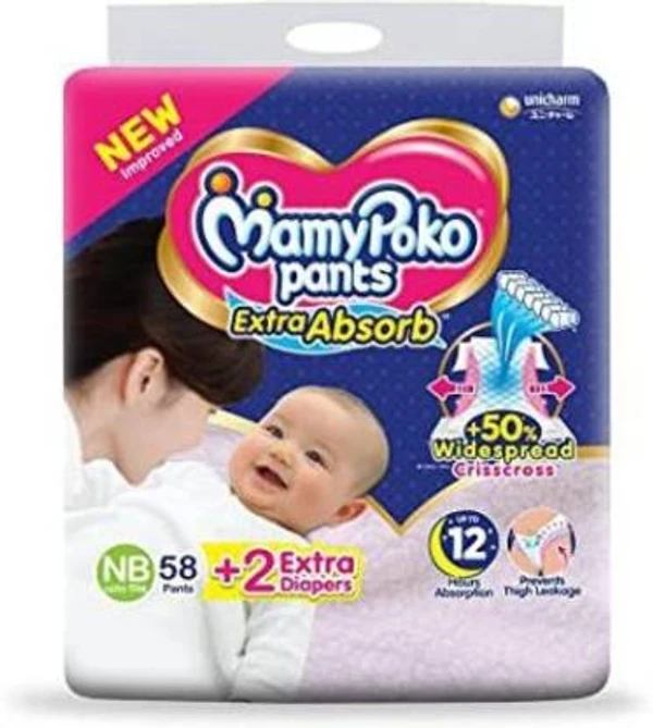 Mamy Poko Extra Absorb For New Born baby Diaper pants - NB, 58 Diapers