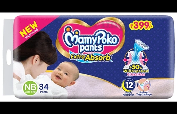 Mamy Poko Extra Absorb For New Born baby Diaper pants - NB, 34 Diapers