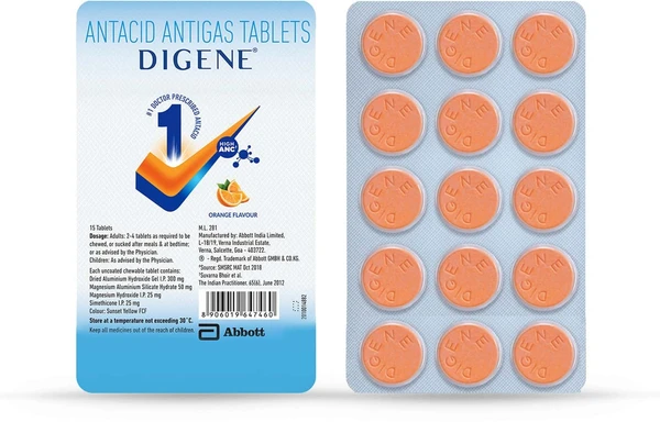 Digene Acidity & Gas Relief Tablet - Orange, 1 Strip