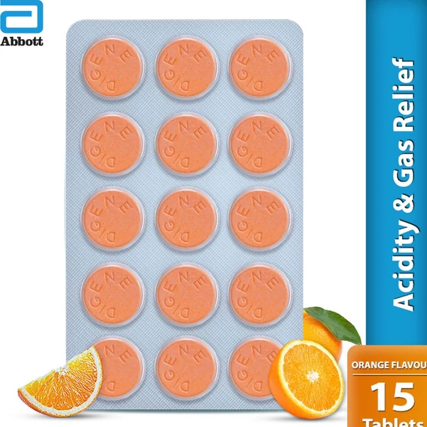Digene Acidity & Gas Relief Tablet - Orange, 1 Strip