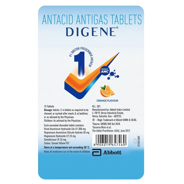 Digene Acidity & Gas Relief Tablet - Orange, 1 Strip