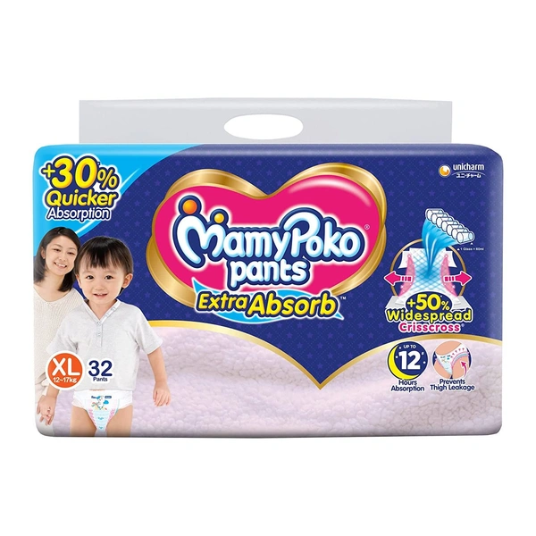 Mamy Poko Extra Absorb Diaper Pants - XL, 32 Diapers