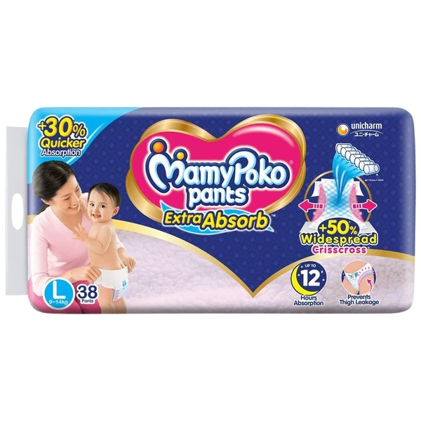 Mamy Poko Extra Absorb Diaper Pants - Large, 38 Diapers