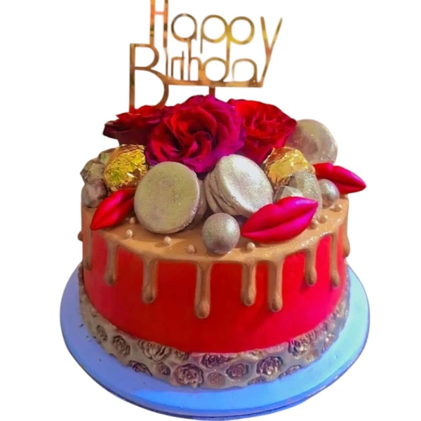 Red Rose With Golden Silver Cake - 2 Kg