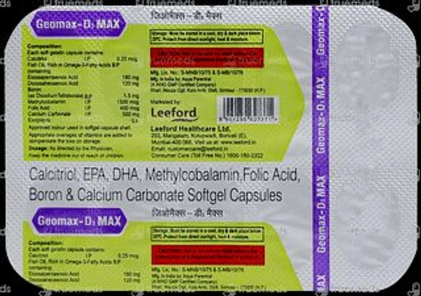 Geomax-D3 Max Softgel Capsule - 1 Strip