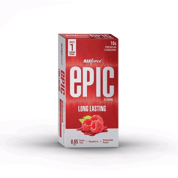 Manforce Epic Pleasure Long Lasting Premium Condom with Disposable Pouch | Flavour Raspberry - 1 Piece