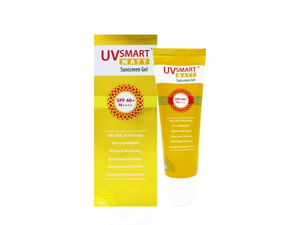 UVsmart Matt Sunscreen Gel SPF 40+ PA++++ | UVA/UVB/IR Protection | Oil-Free, Non-Greasy & Water/Sweat Resistant tube of 50 gm Gel - 1 Tube