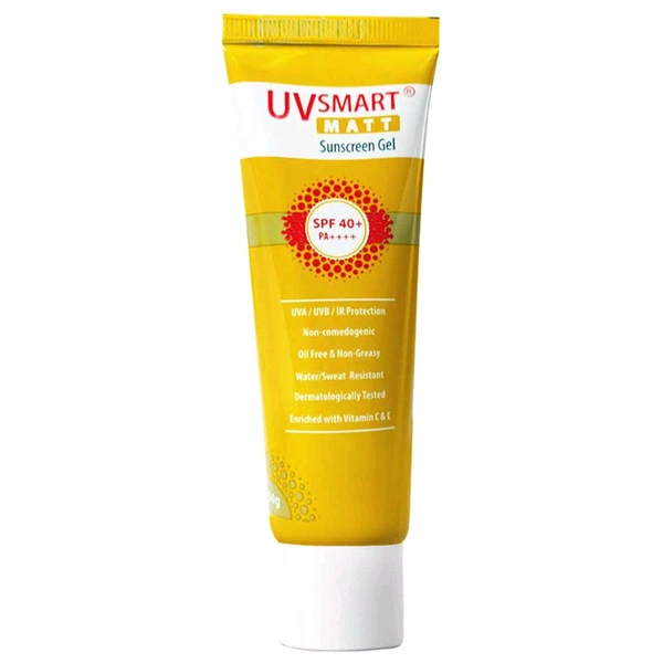 UVsmart Matt Sunscreen Gel SPF 40+ PA++++ | UVA/UVB/IR Protection | Oil-Free, Non-Greasy & Water/Sweat Resistant tube of 50 gm Gel - 1 Tube