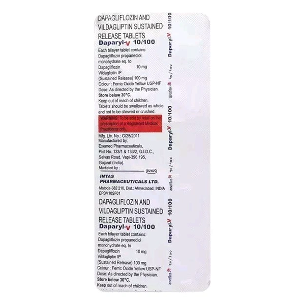 Daparyl V 10mg/100mg Tablet - 1 Strip