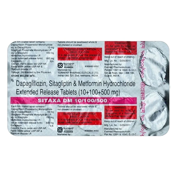 Sitara DM 10mg/500mg/100mg Tablet - 1 Strip