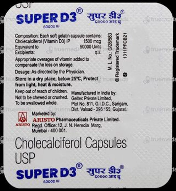 Super D3 60000IU Capsule - 1 Strip