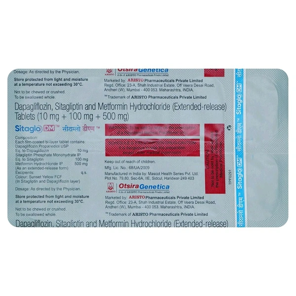 Sitaglo DM 10mg/500mg/100mg Tablet - 1 Strip