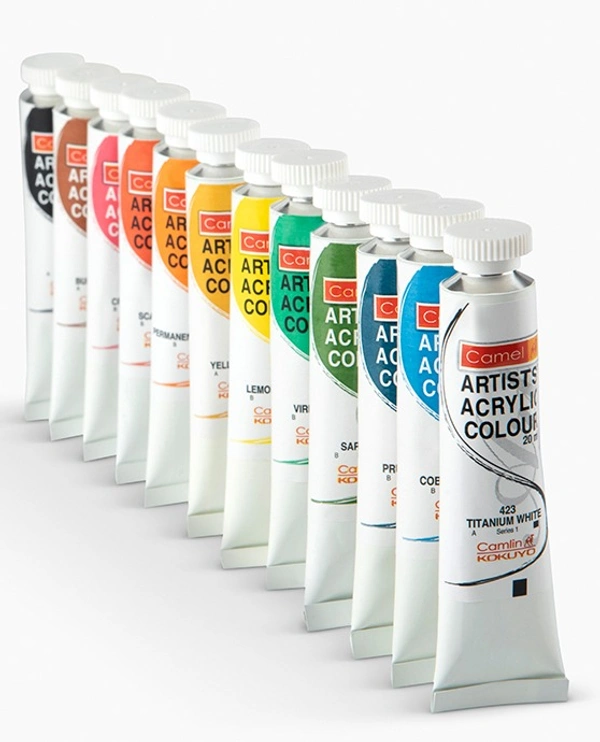 Camel  Artist  Tube Acrylic  Colours - 12 shades in 20 ml