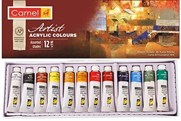 Camel  Artist  Tube Acrylic  Colours - 9ml Tubes, 12 Shades
