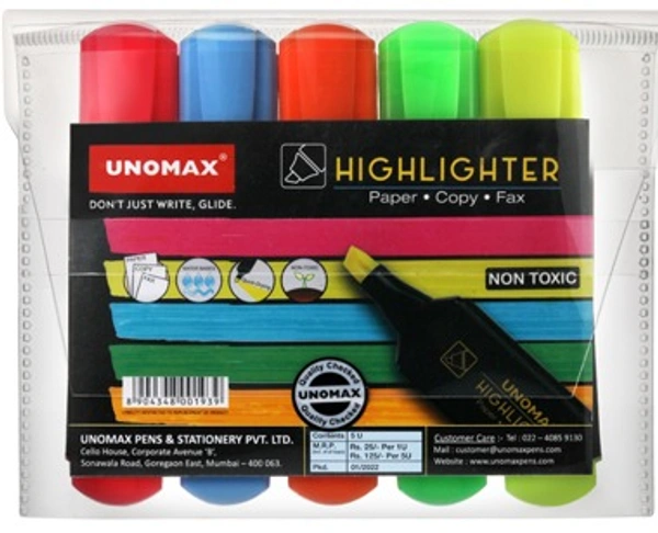 UNOMAX HIGHLIGHTER PEN - Assorted( 5 Pcs.)