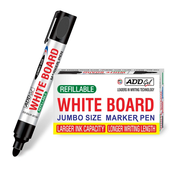 AddGel Jumbo White Board Marker Pen - Pack of 10 pcs., black
