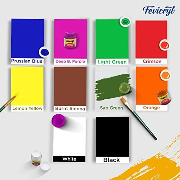 Pidilite Fevicryl Acrylic Colours Sunflower Kit - 10 Colors Pack.