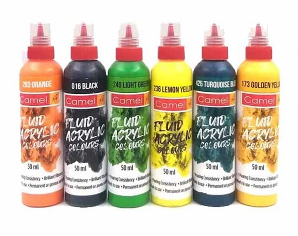 Camel Fluid Acrylic Colours – Ready To Pour 18 Shades