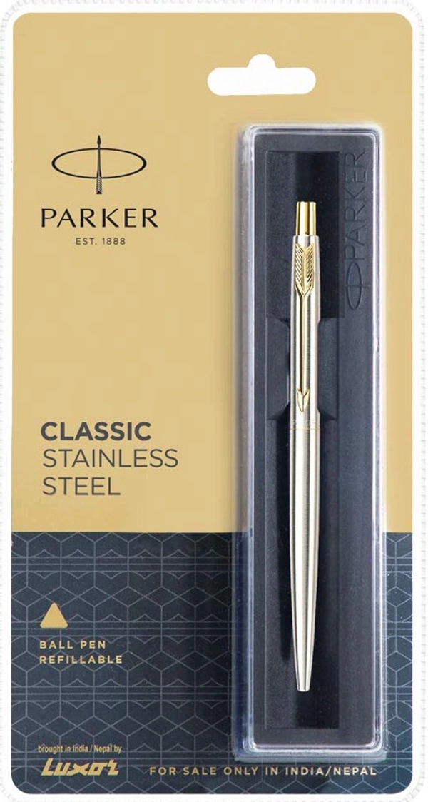 Parker Classic Stainless Steel GT Ball Pen - blue, gold trim