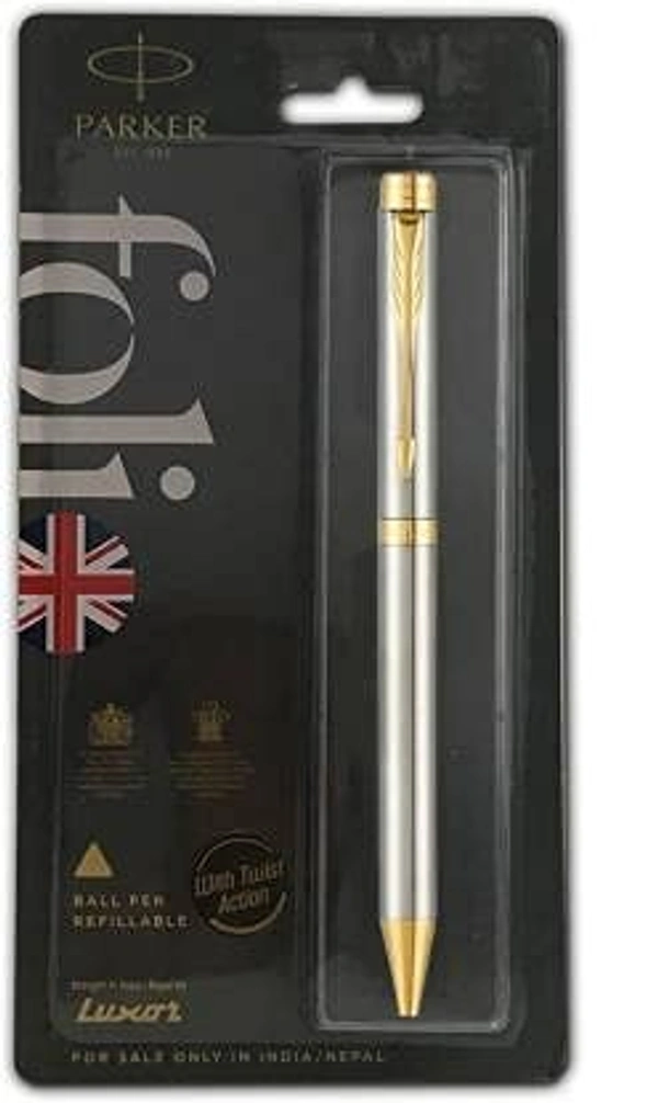Parker Folio Stainless Steel Ball Pen - blue, Gold trim
