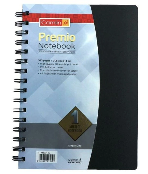 Camlin Kokuyo Premio Notebook - 160 Pages (Black)