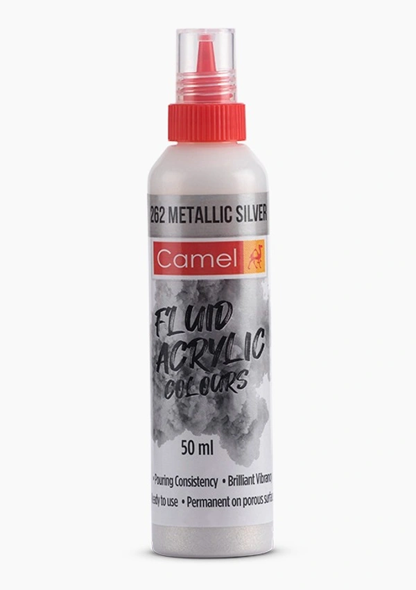Camel Fluid Acrylic Colours 50ml - Metallic Silver