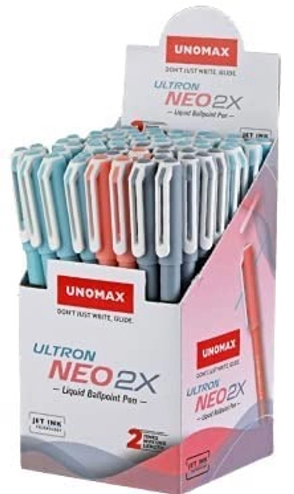 Unomax Ultron Neo 2X Liquid BallPoint Pen - Pack of 50, Assorted
