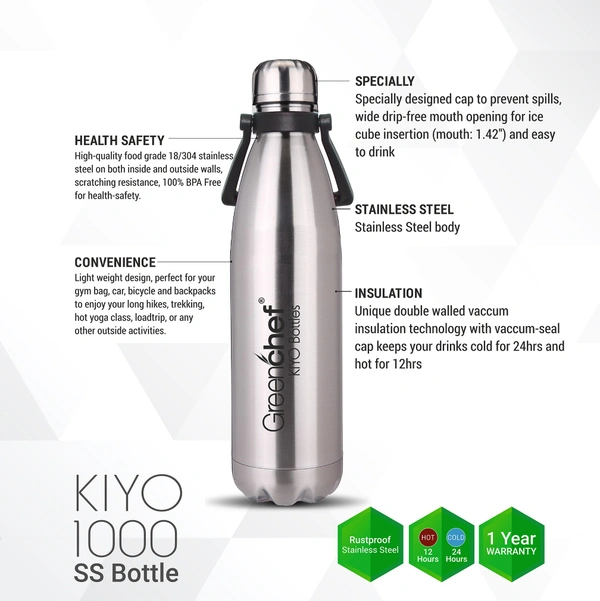 Greenchef KIYO Water Bottle 1000ml - Silver