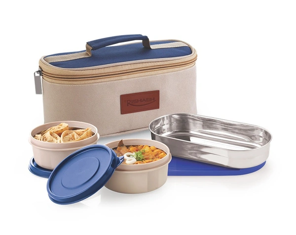 Rishabh Plastic Stellar 3 inside steel container lunch box - Blue