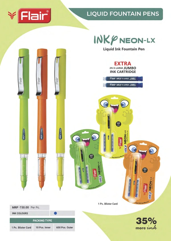 FLAIR Inky Neon-LX Fountain Pen - Blue, Neon Orange