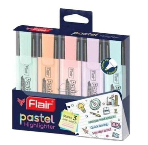 FLAIR Creative Pastel Highlighter - Pack of 5 ( Assorted Colour)