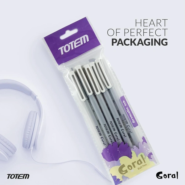 TOTEM Coral Pastel Body Colour Ball Pen - 5 Pcs Pouch, Black