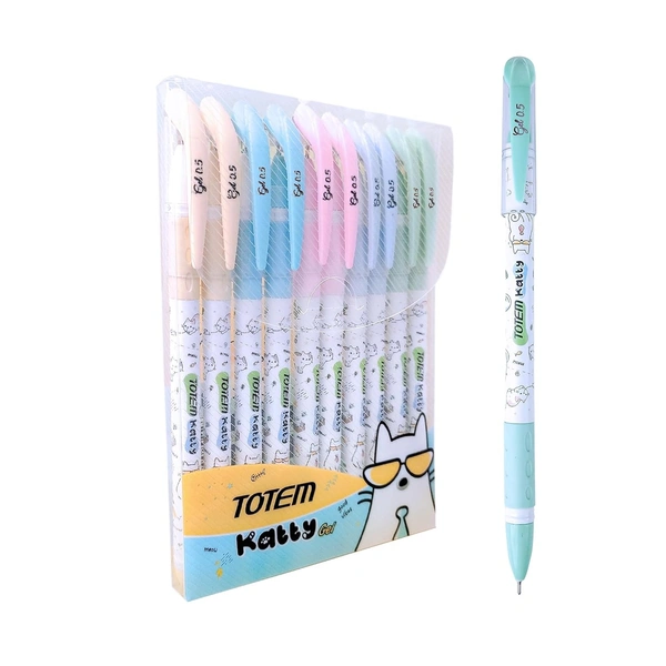 Totem Katty Gel Pens | 0.5 mm Tip - Pack of 10., Blue