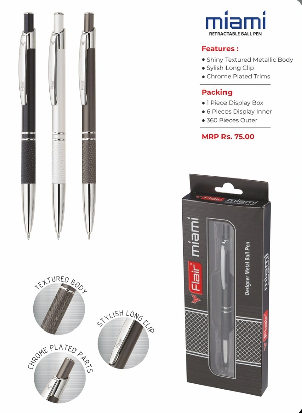 Flair Miami Designer Metal Ball pen - Assorted, Blue