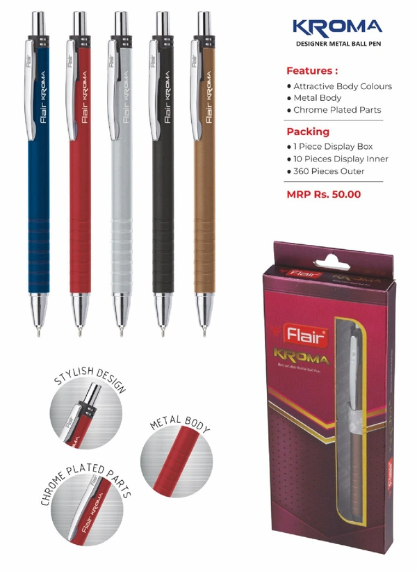 Flair Kroma Retractable Metal ball pen - Assorted, Blue