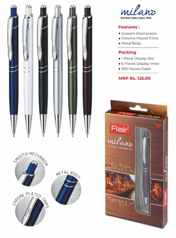 Flair milano designer metal ball pen - Assorted, Blue