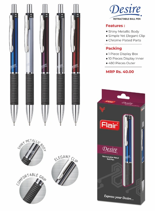 Flair Desire Metal Series Ball Pen - Assorted, Blue