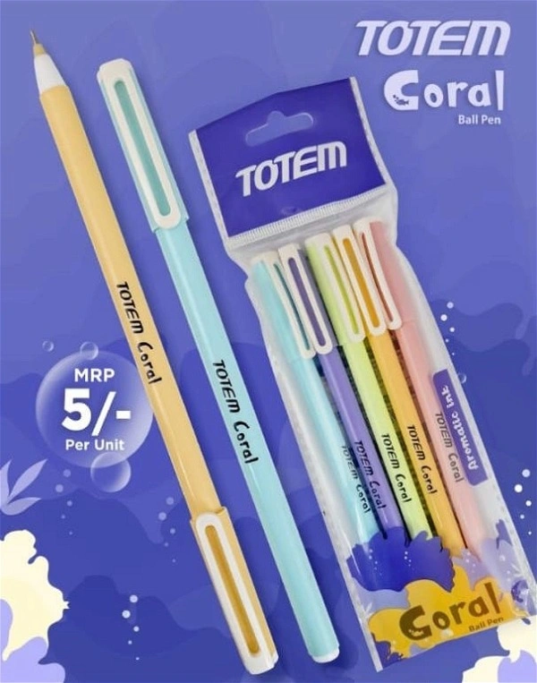 TOTEM Coral Pastel Body Colour Ball Pen - 5 Pcs Pouch, Blue